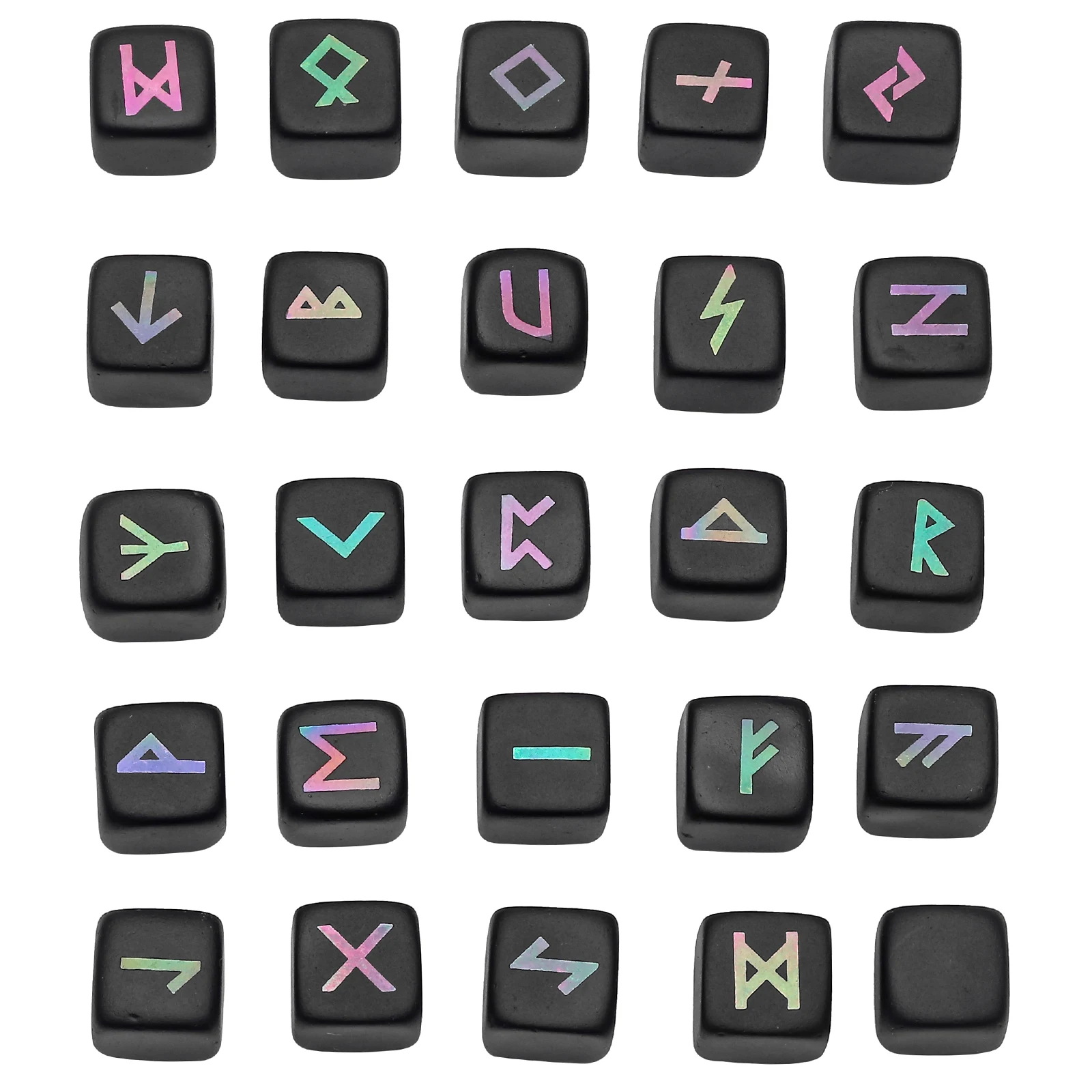 25Pcs/Set Black Obsidian Rune Stones With Titanium Engraved Elder Futhark Alphabet Symbol For Charka Balancing Meditation