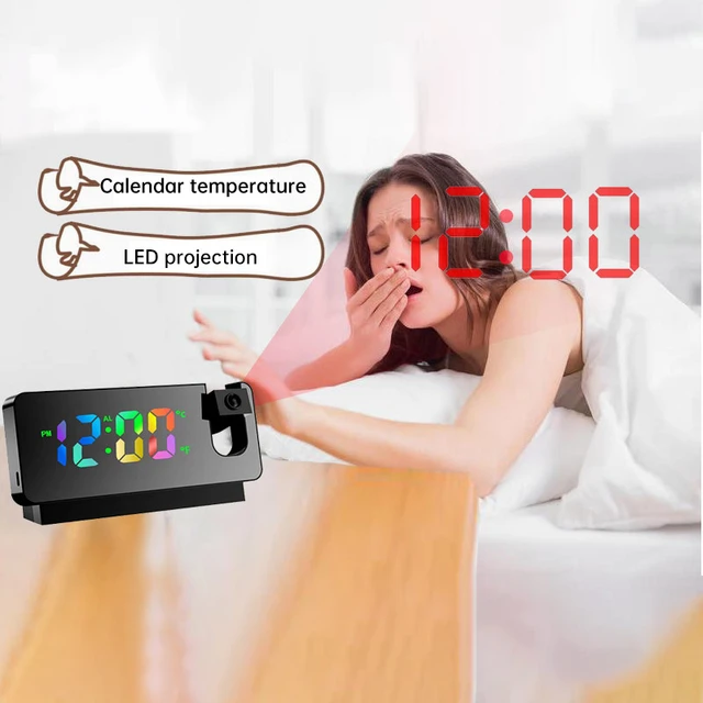 reloj despertador digital para dormitorio Reloj despertador con proyección  Digital LED, proyector de techo electrónico USB, reloj despertador para  dormitorio, mesita de noche, escritorio, rotación de 180 ° - AliExpress