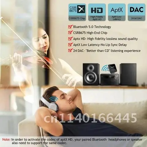 

Приемник-передатчик Bluetooth 5,0 CSR8675 AptX HD/LL для звонков по громкой связи 3,5 мм AUX RCA аудио беспроводной адаптер для ТВ автомобильный динамик ПК