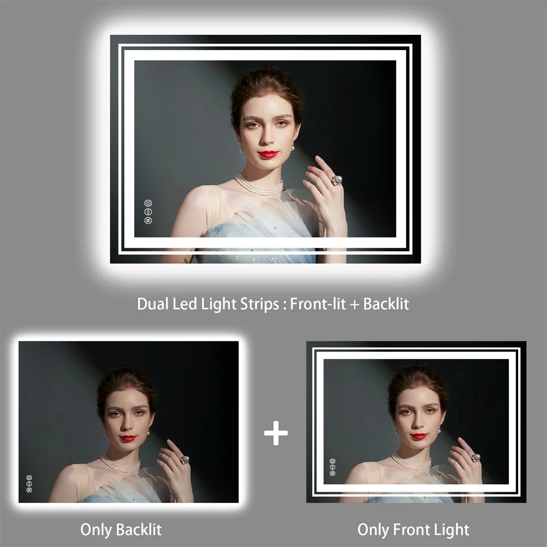 LUVODI Luxury Crystal Clear LED Bathroom Mirror IP65 Waterproof Dimming Makeup Dressing Mirror with Double Lights 4