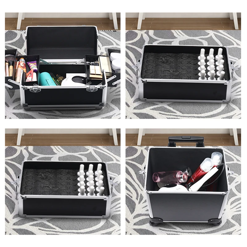 Professional 2/3/4 layers trolley makeup suitcase portable cosmetic trolley luggage box nail tattoo embroidery beauty toolbox Pull Bar Suitcase
