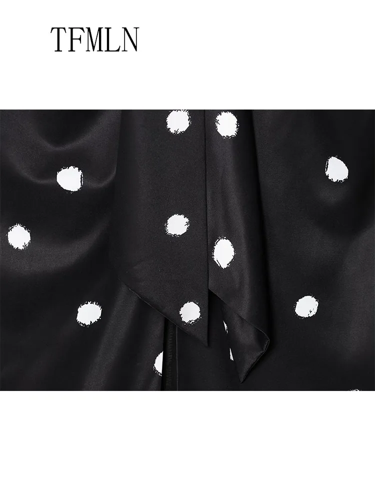 TFMLN 2025 Summer Dot Printed Midi Skirts For Women Elegant Causal Back Zipper Skirts Fashion Chic High Street Folds Skirt