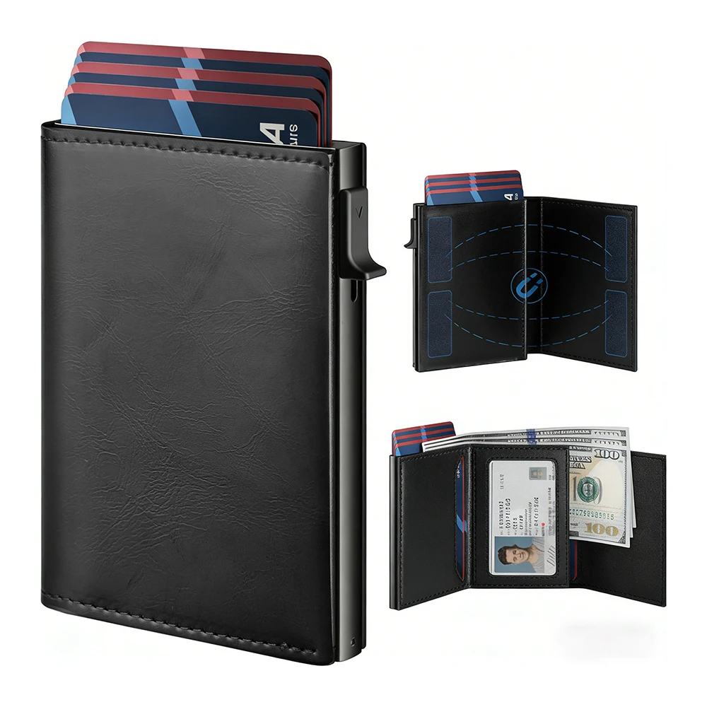 Sleek RFID-Blocking Pop-Up Card Holder Wallet with Magnetic Closure