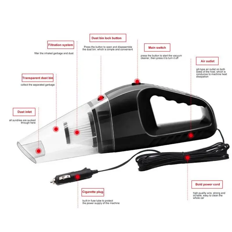 4000Pa Mini Cleaner, Car Products, Automotive Accessories, High Power Handheld Vacuum Cleaner, Power by Cigarette Lighter