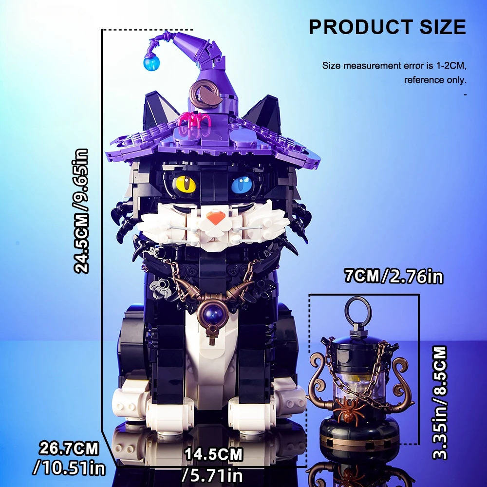 MOC magic cat building blocks eyes can change color to assemble