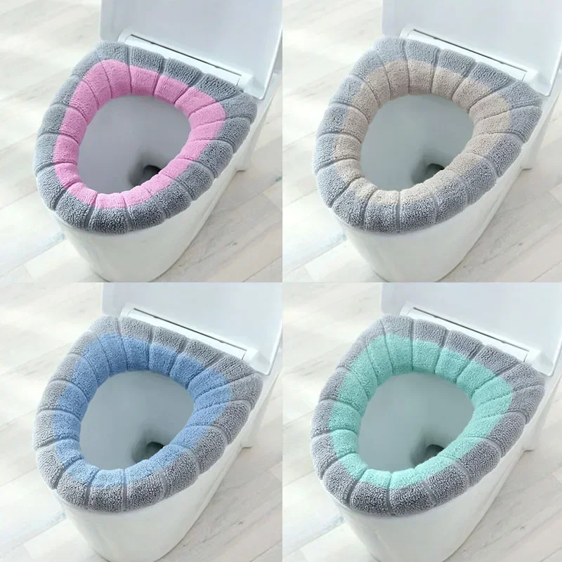 Toilet Seat Cover Toilet Mat 1Pcs O-shape Home Decor Toilet Seat Cover Keep Warm Pumpkin Pattern Closestool Mat Double Color Bathroom Accessories Knitting