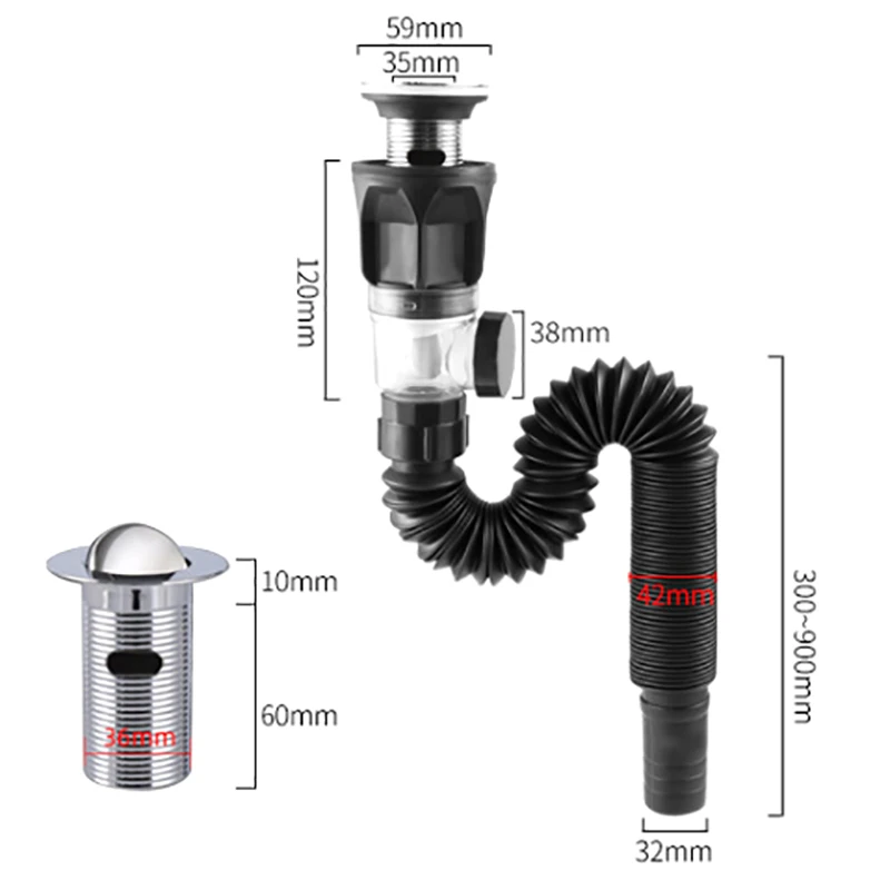 Flip Top Anti-Odor Drain Pipe Set Kitchen Sink Drain Retractable Deodorizing Filter Flexible Downspout Bathroom Anti Clogging