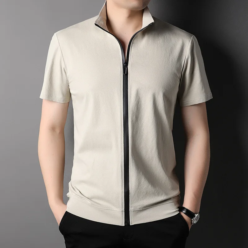 

Men's Short-sleeved Zippered T-shirt Straight Casual Zippered Cardigan Lapel