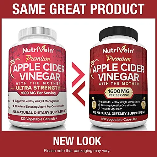 Apple Cider Vinegar 1600mg Weight Loss Supplement Healthy Digestion Weight Management Detoxifier 120 Vegetable Capsules