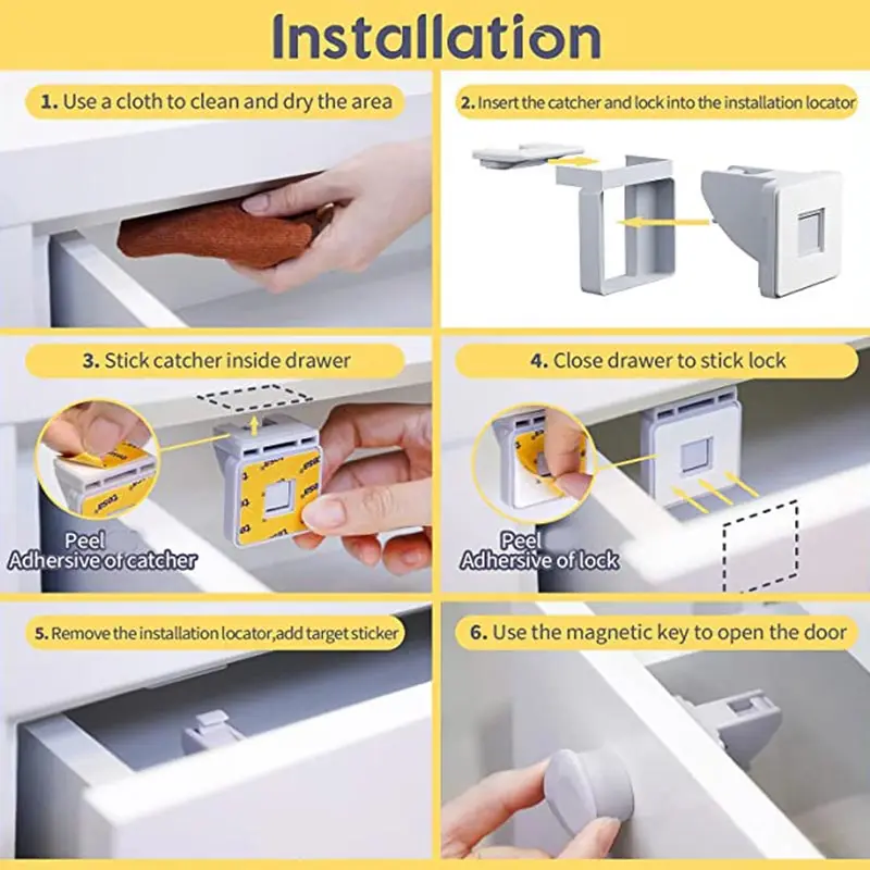 Magnetic Child Lock cabinet lock child lock safety lock Baby Safety Lock Drawer and Cabinet Door Invisible lock Magnetic distance 4cm/1.57inch 5pcs