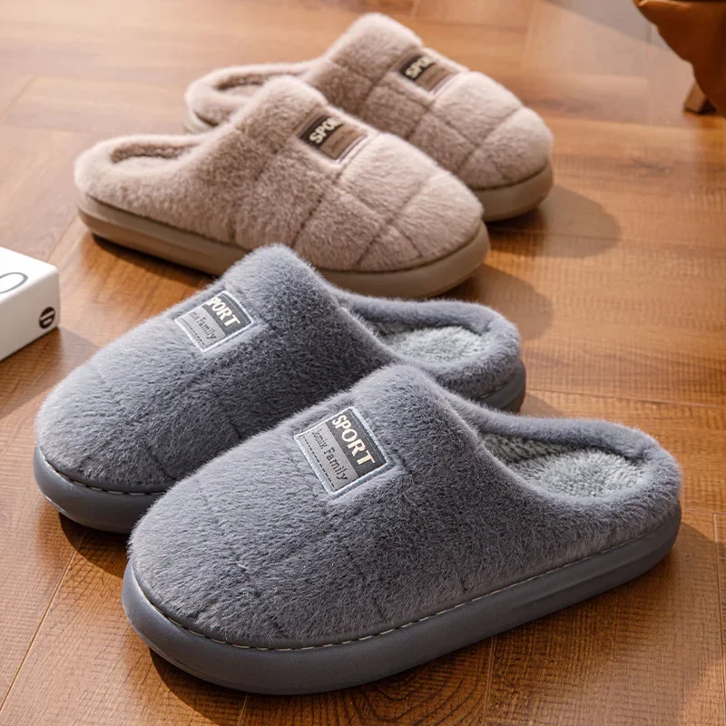 Men's Cotton Slippers Home Use Fleece-lined Thickened Plush Slippers Winter Warm Cotton Outer Wear