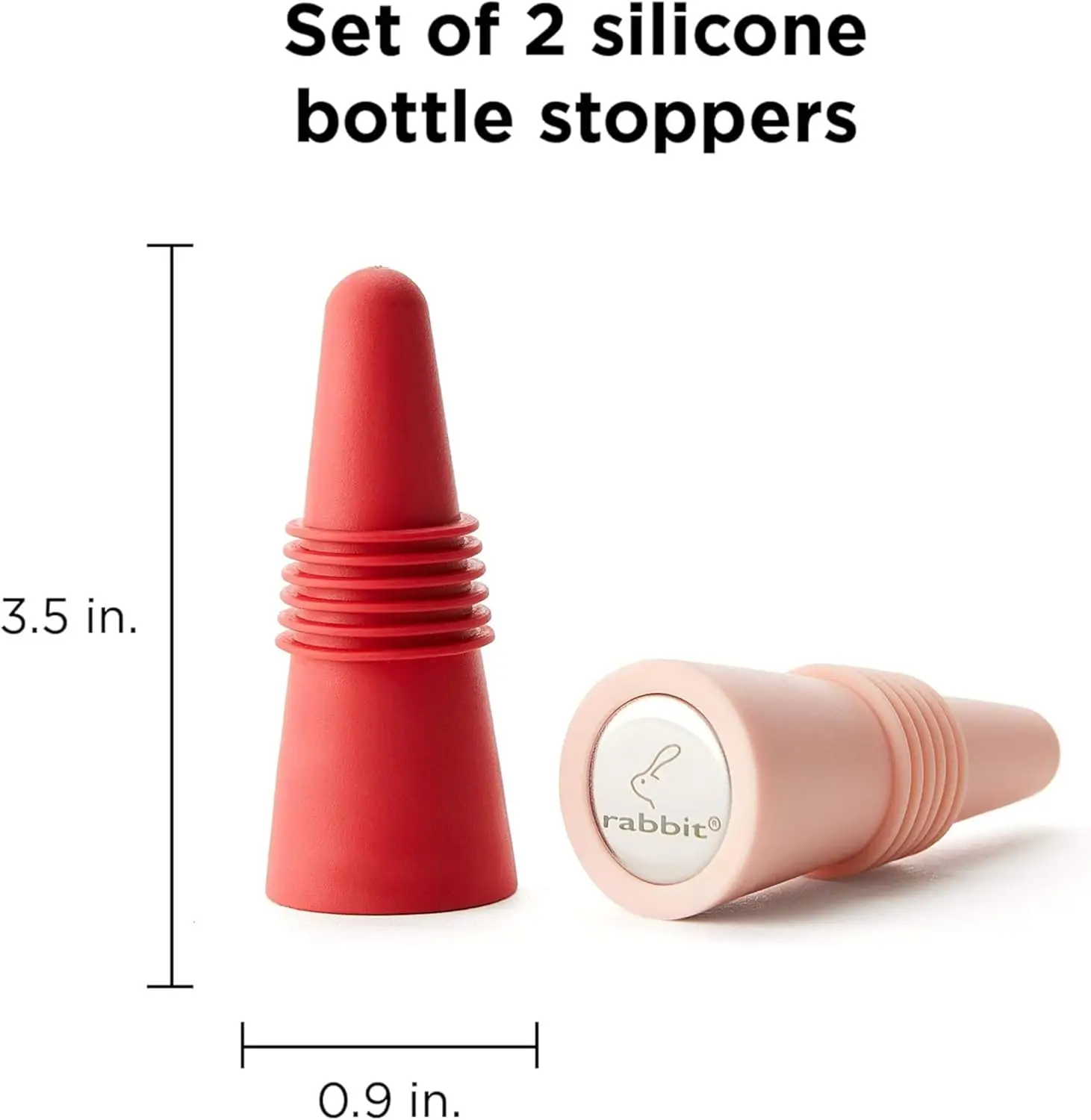 Wine and Beverage Bottle Stoppers with Grip Top, Red Pink (Set of 2)