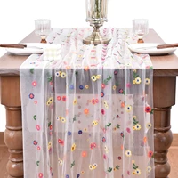 Embroidery Daisy Spring Summer Table Runner Florals Seasonal Easter Tulle Table Runner Holiday Kitchen Dining Table Decoration 2