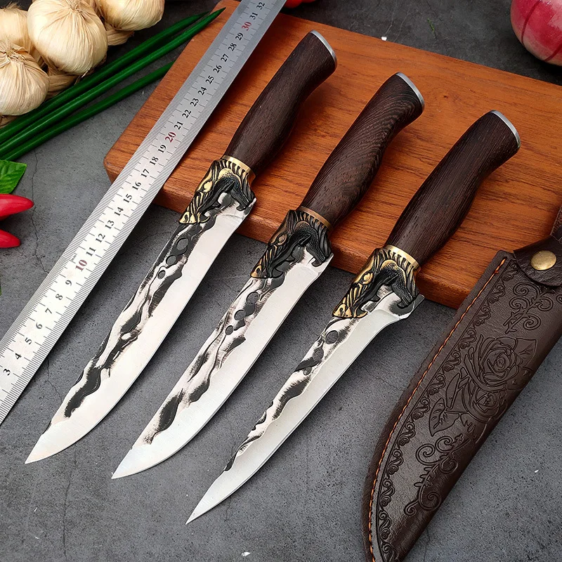 

Handmade Forged Longquan Kitchen Knives Sharp Chefs Cleaver Slicing BBQ Utility Knife Vegetables Meat Cooking Tools Wood Handle