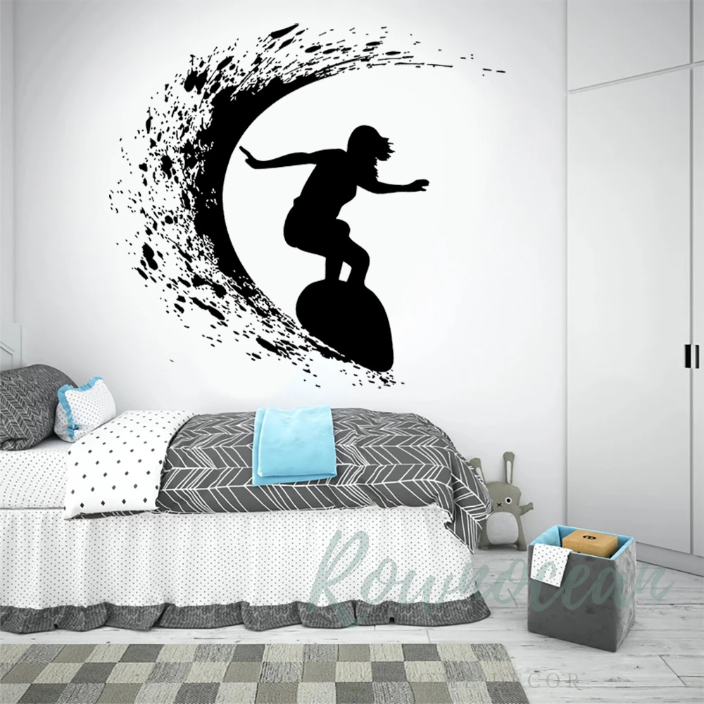 現代スポーツホーム装飾の女性サーフィンサーファーボード壁ステッカー波海極端なスポーツ少女ルーム用ステッカーリムーバブル壁画a5 ウォール ステッカー Aliexpress