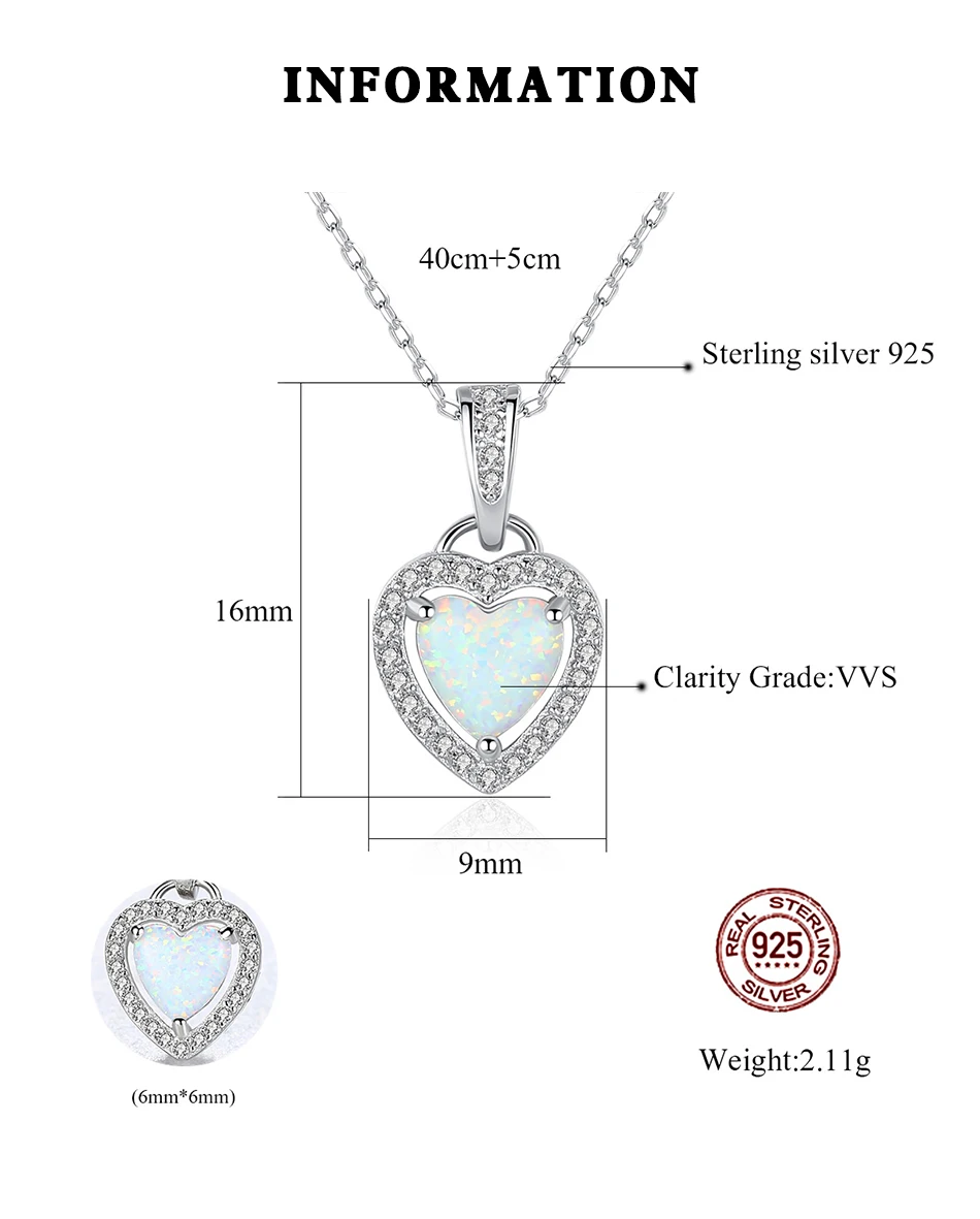 Collana con ciondolo in opale di fuoco a cuore in argento sterling per donna Collana d'amore scintillante Fine San Valentino s_voghion.com