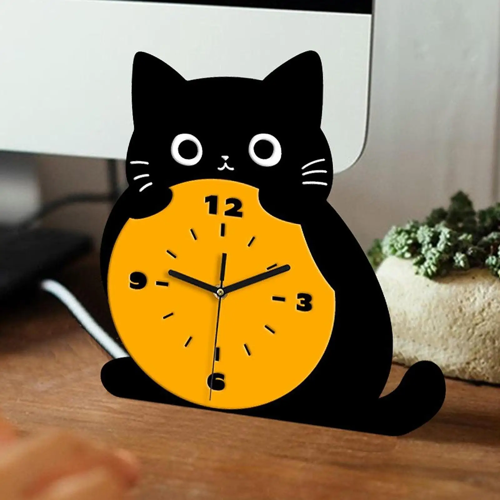 Cat Table Clock Stylish Decoration Silent Unique Gift Elegant Ornament Desk Clock for Office Bedroom Table Desk Study Room