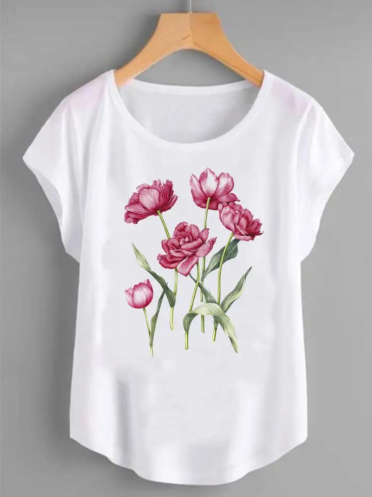 

Fashion Shirt Female Flower 90s Cute Trend Graphic T Top Women Print Summer T-shirts Clothing Short Sleeve Cartoon Tee T-Shirt