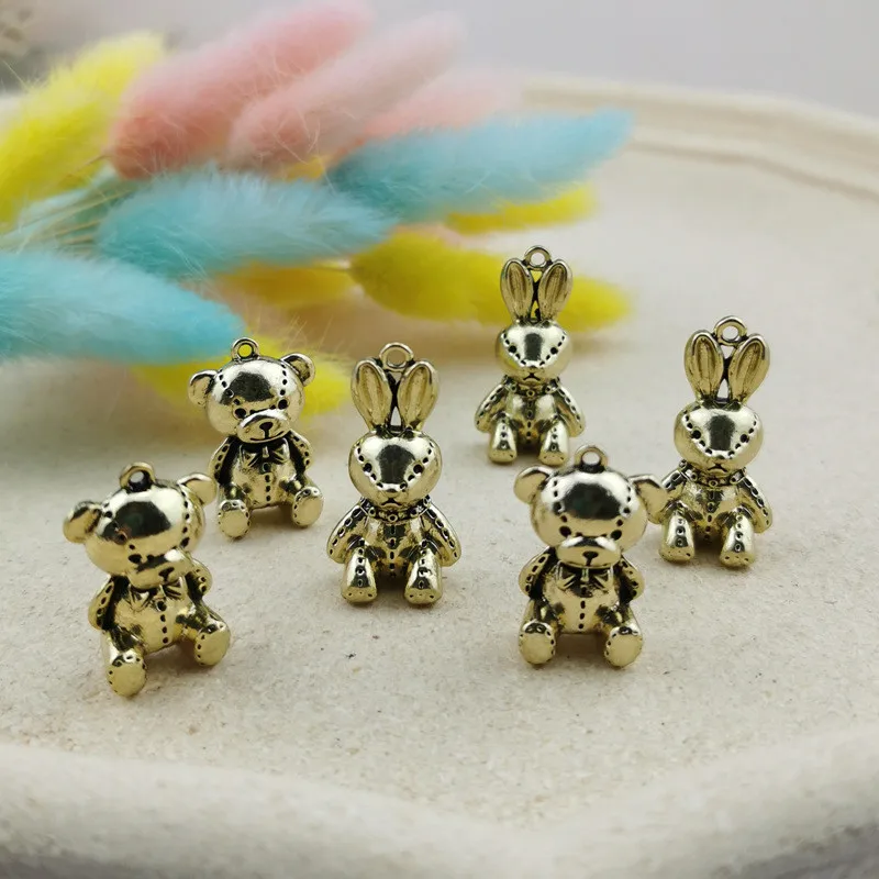 

New style 50pcs/lot animals cartoon rabbits/bears shape alloy floating locket charms diy jewelry earring/garment accessory