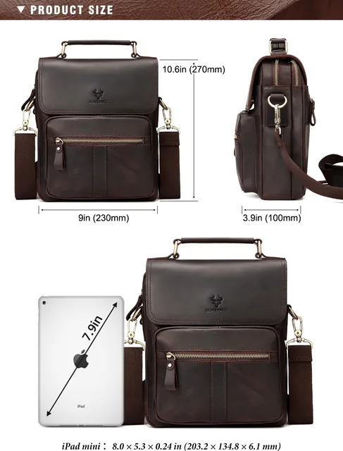 Crazy Horse Leather Messenger Bag Men Shoulder Bag Retro Crossbody Bag –  ROCKCOWLEATHERSTUDIO