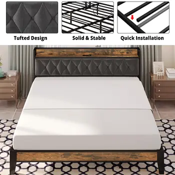 ANCTOR Twin/TwinXL/Full/Queen/King/CaliforniaKing Bed Frames, Storage Headboard with Outlets, No Noise, No Box Springs Needed 3