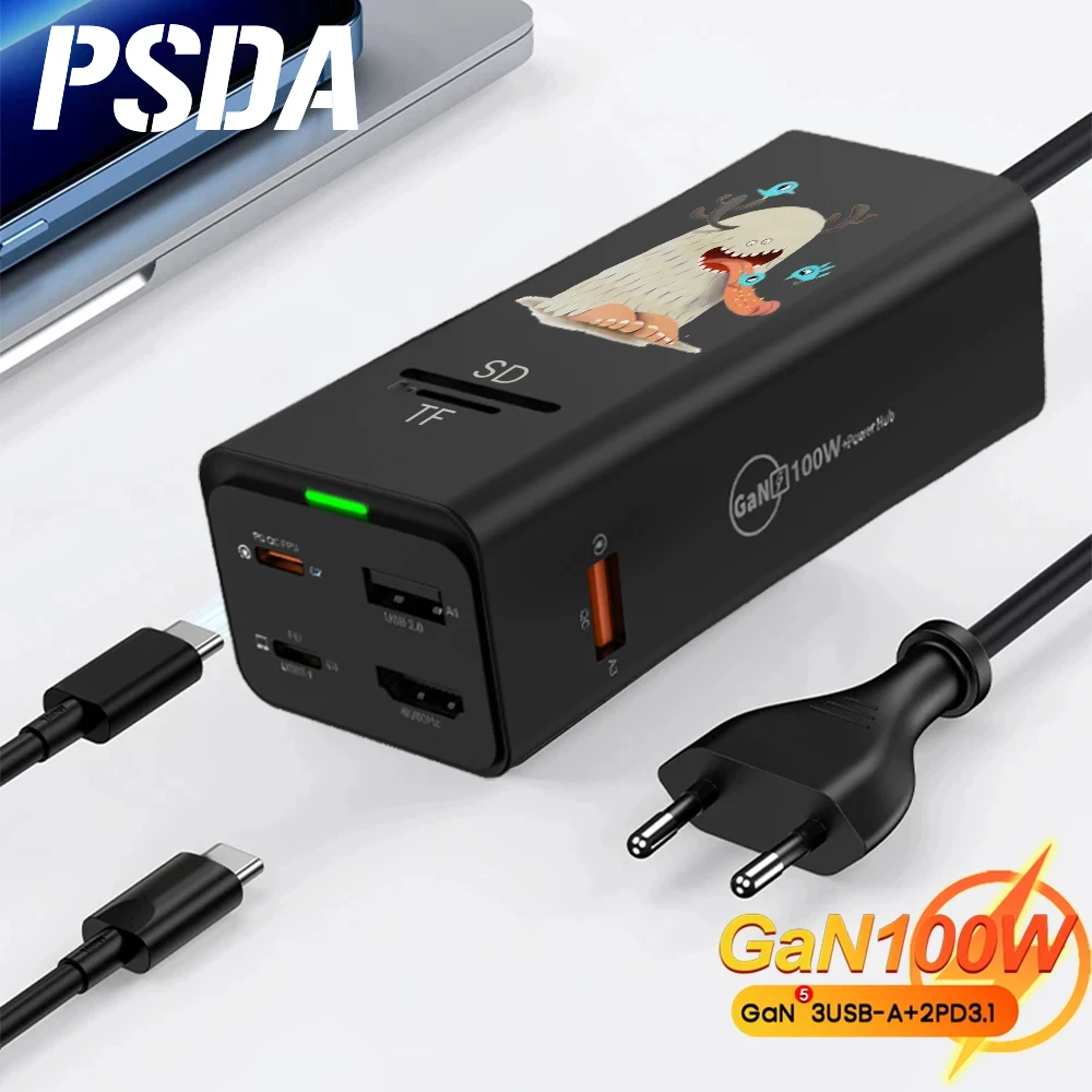 

PSDA 3D 100W GaN Desktop Type-C Charger Fast Charging HUB 4K HDMI Screen Casting Docking Station Charger for Switch Steam Deck