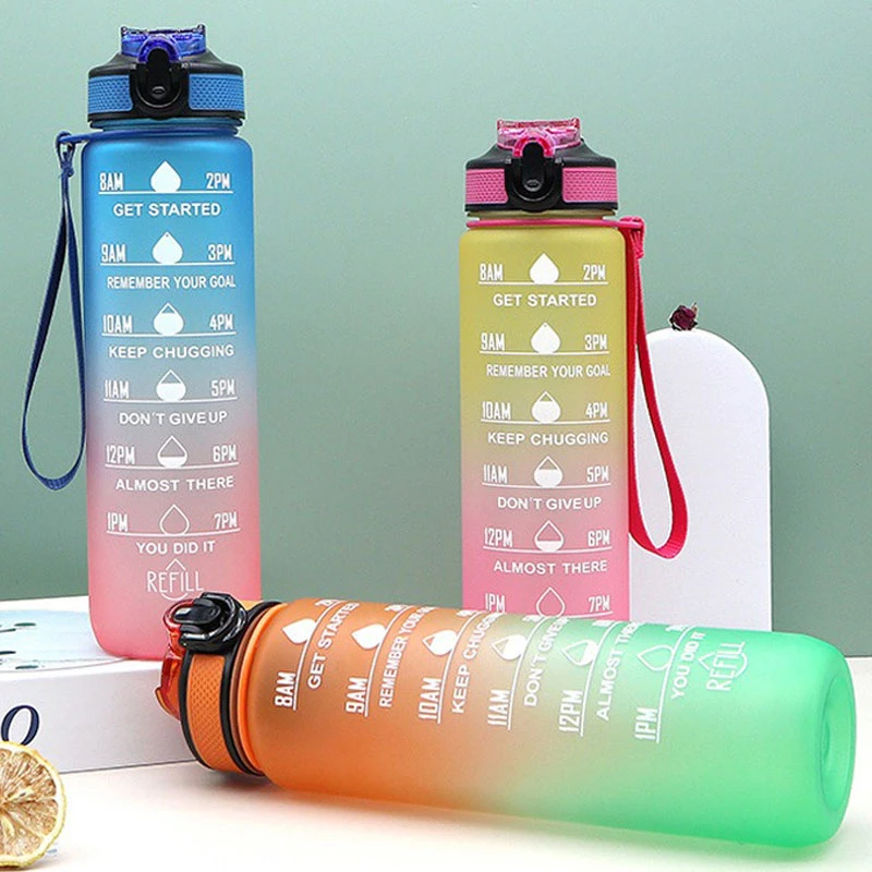 Large Capacity Water Bottle With Scale Time Marker Motivational Leakproof Sport Drink Water