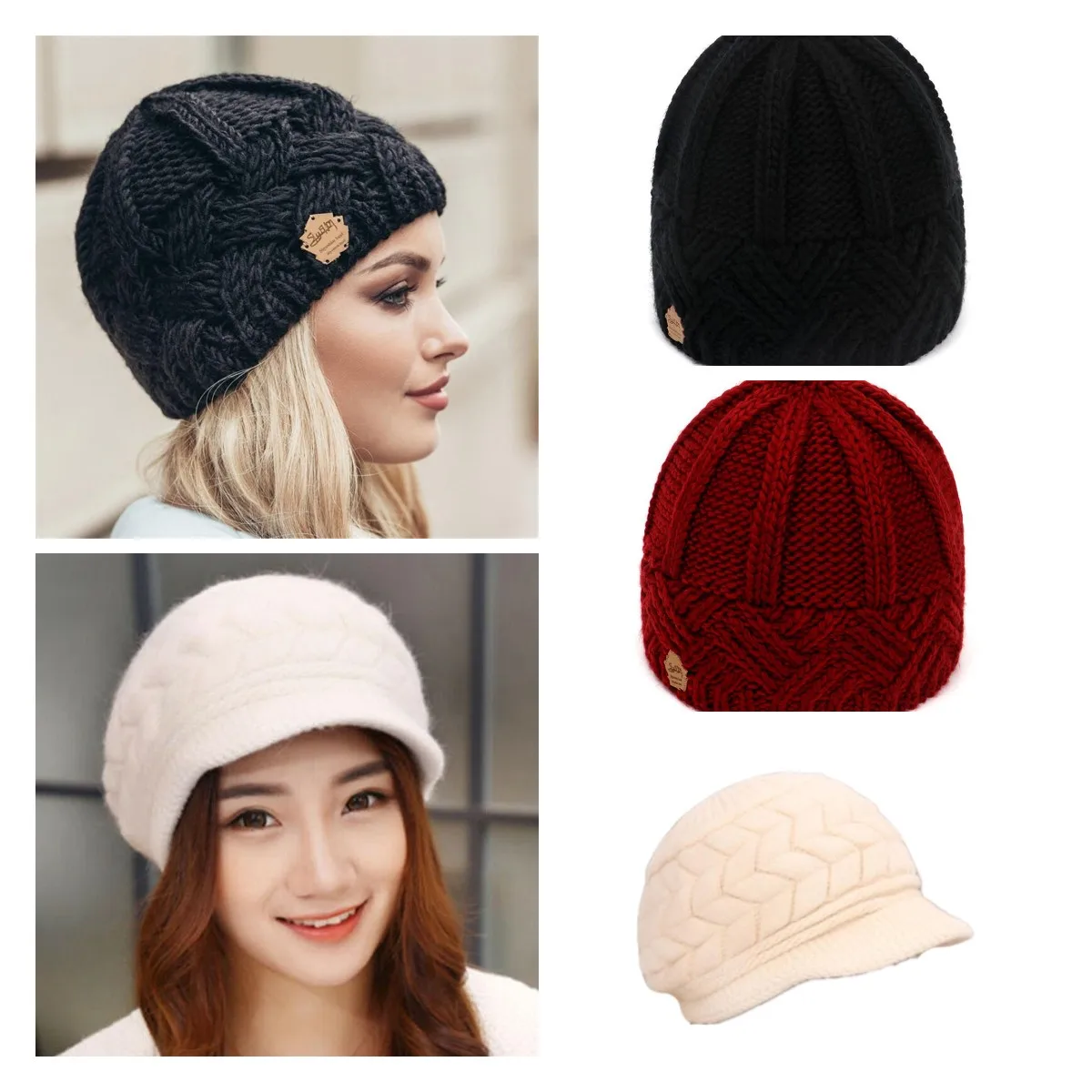 Fashion Unisex Thick Winter Warm Fur Pom Ski Cable Knit Baggy Crochet Beanie Hat 