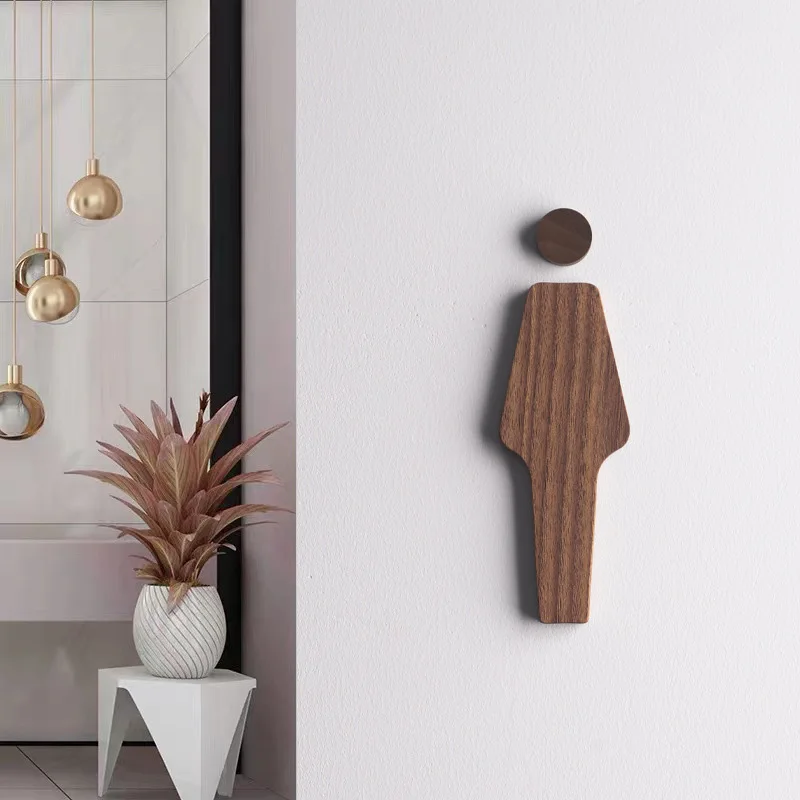 Description Picture 4 of itemOne Pair Women's And Men's Toilet Sign Walnut Wood Self-adhesive Wc Sign Board Retro Minimalist Rest Room Signage Stickers Decor