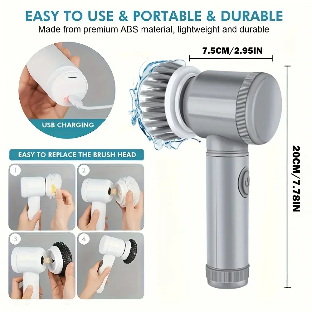 ElectricSpinScrubberCordlessSpinScrubberwith6ReplaceableBrushHeadsElectricCleaningBrushCleaningTools