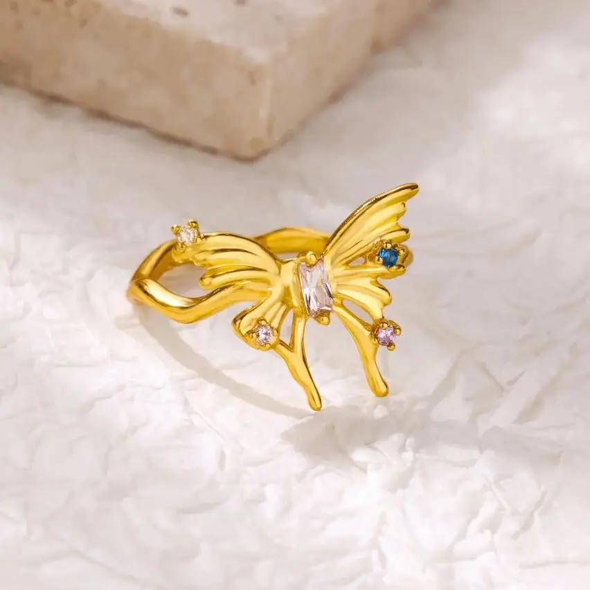 Zircon Ring Geometric Adjustable Waterproof Stainless Steel Womens Jewelry