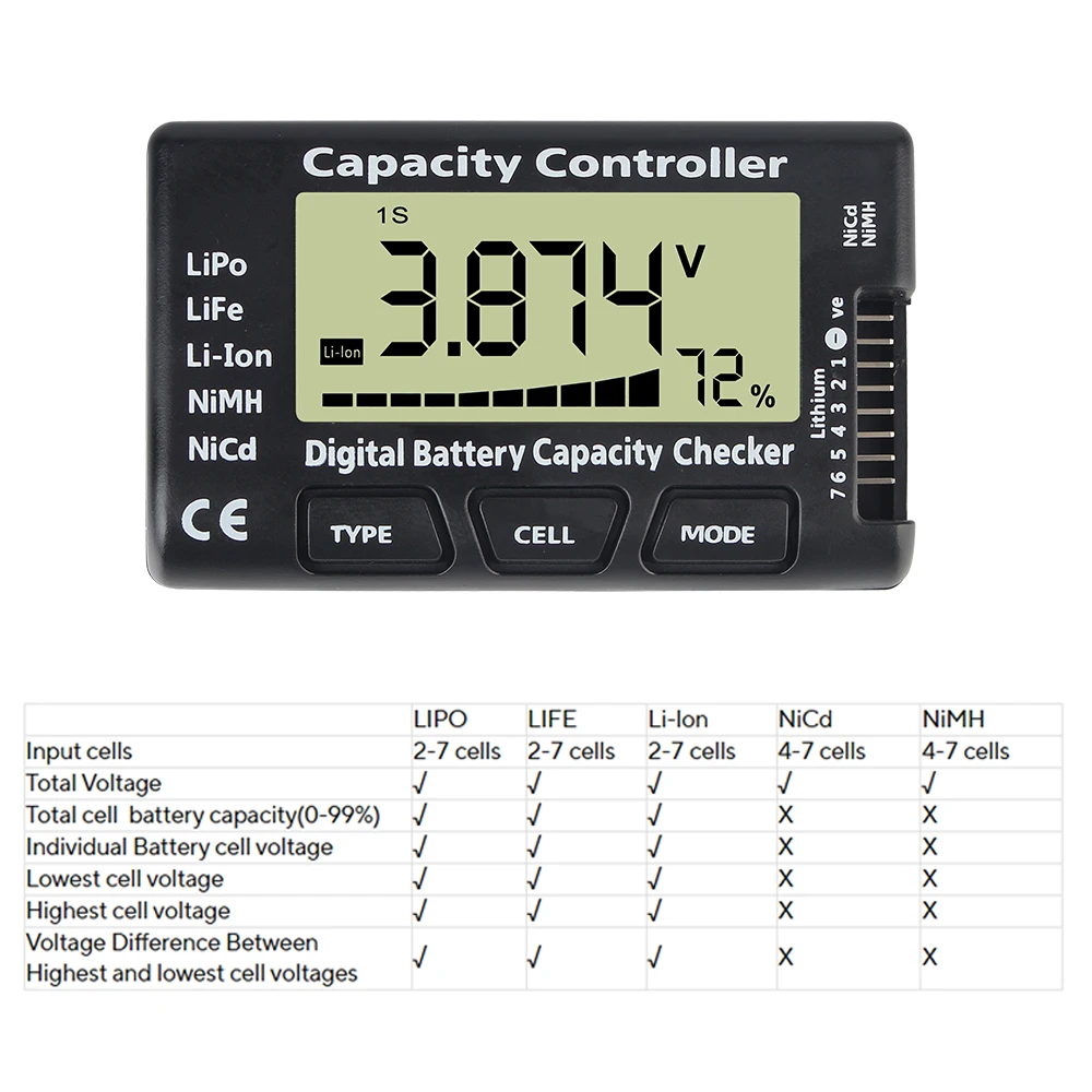 CellMeter 7 Controllo capacità tensione batteria RC Auto Barche Tester batteria di alimentazione per batterie Li-ion LiFe Nimh Nicd Lipo 1-7S - Image 5