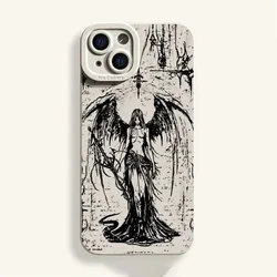 Elegant Black Angel Demon Protective Phone Case - Y2K Silicone Cover - iPhone 13 Mini (A2)