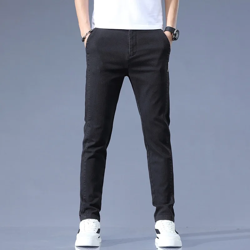 Men's Casual Pants New Spring and Summer Korea Loose Small Feet Pants Stretch Sports Elastic Waist Zipper Button Long Pants