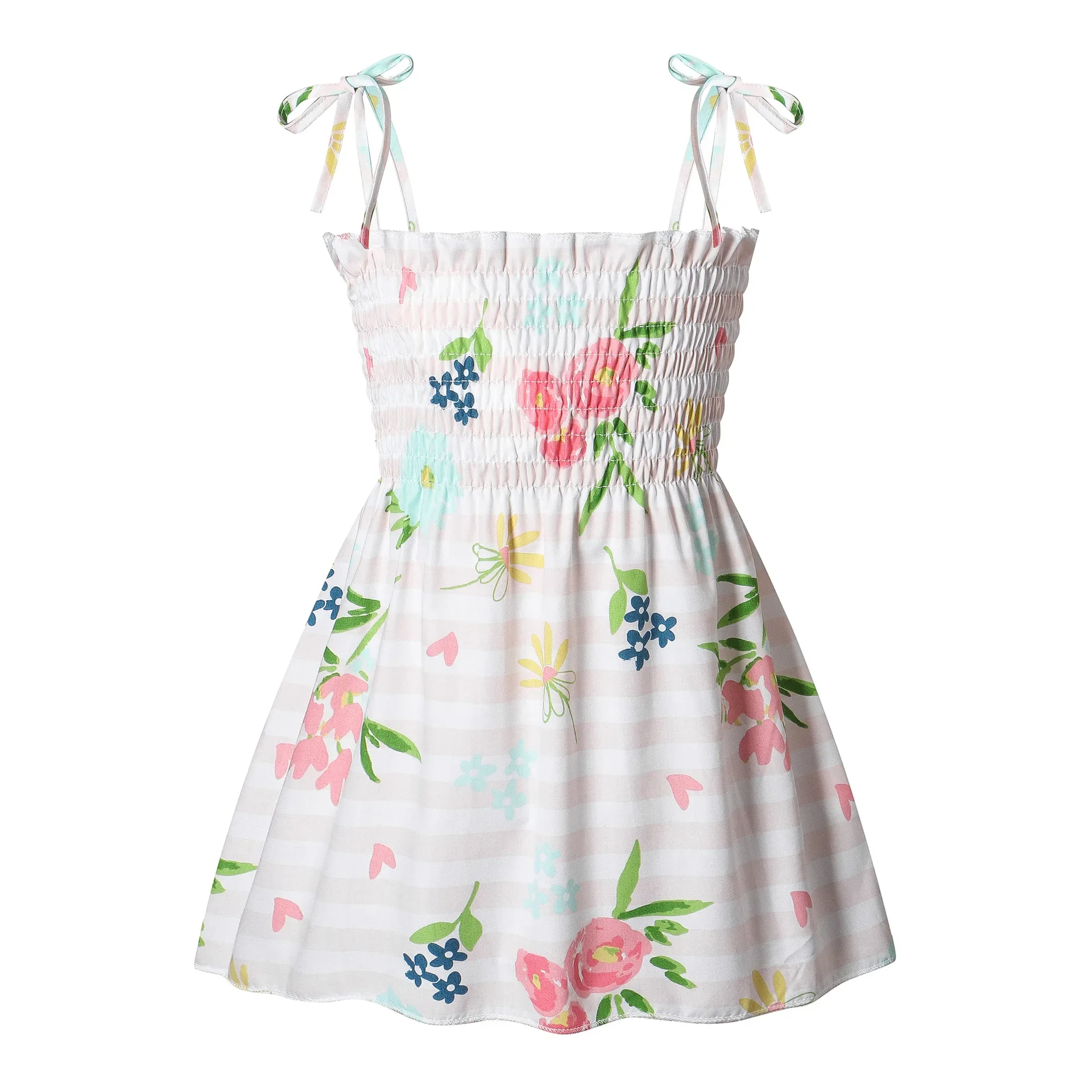 ‌2025 Summer Girls Princess Beach Dress Strapless Floral Print Sleeveless Party Wear Toddler Solid Color Casual Fashion 1-6Y