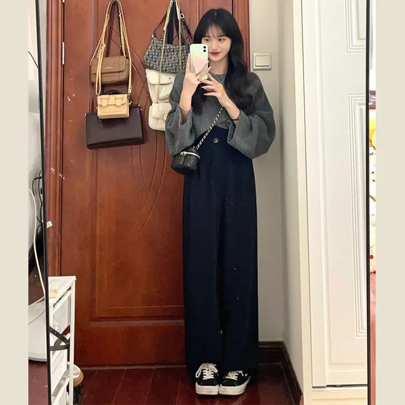 

2023 Women's Spring New Three Piece Sets Female Short Knitted Sweater Tops + Sleeveless Tops Ladies Wide-leg Pants Suits O459