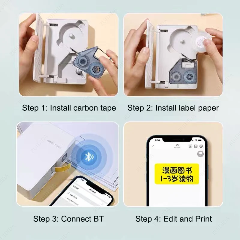 열전사 프린터용 리본 카세트 교체, 컬러풀 카본 테이프, Niimbot B18 기계용 리필 테이프