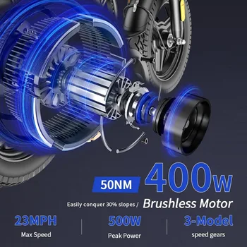 Adult folding electric bicycle, 400W (peak 500W) motor, 23MPH maximum speed foldable, 48V12AH battery 35 miles per hour 3