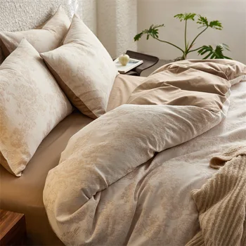 Class A retro bed four-piece set of pure cotton cotton new light luxury high-end color-woven jacquard double-layer yarn 1