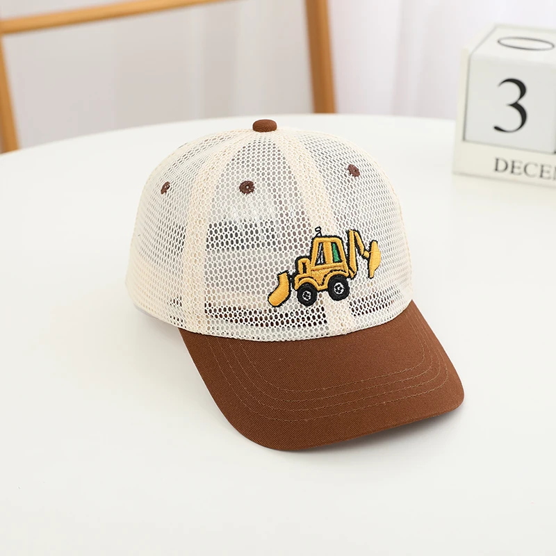 Boys Embroidered Baseball Hat - Bulldozer Excavator Mesh Snapback for Ages 2-8