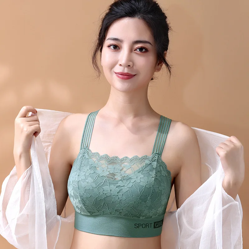 Sexy Lace Seamless Sports Bra para mulheres, confortável e respirável,  beleza volta colete, sono recolhido, envolto no peito tubo superior,  tamanho grande - AliExpress