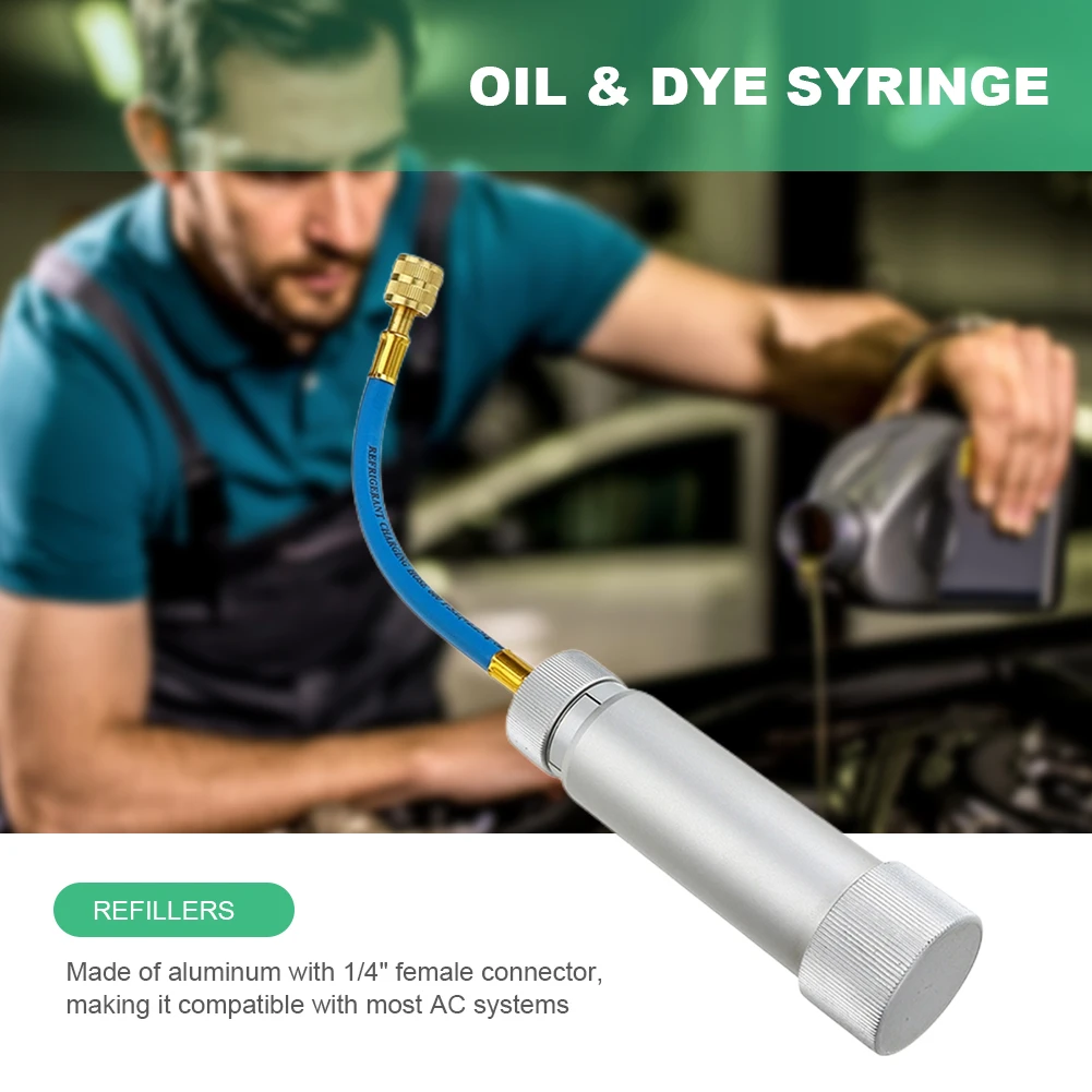3-1PCS Air Conditioning Car Oil Injection R134A 2Oz 1/4'' A/C Oil & Dye Syringe Grease Guns Pure Liquid Coolant Filler Tube