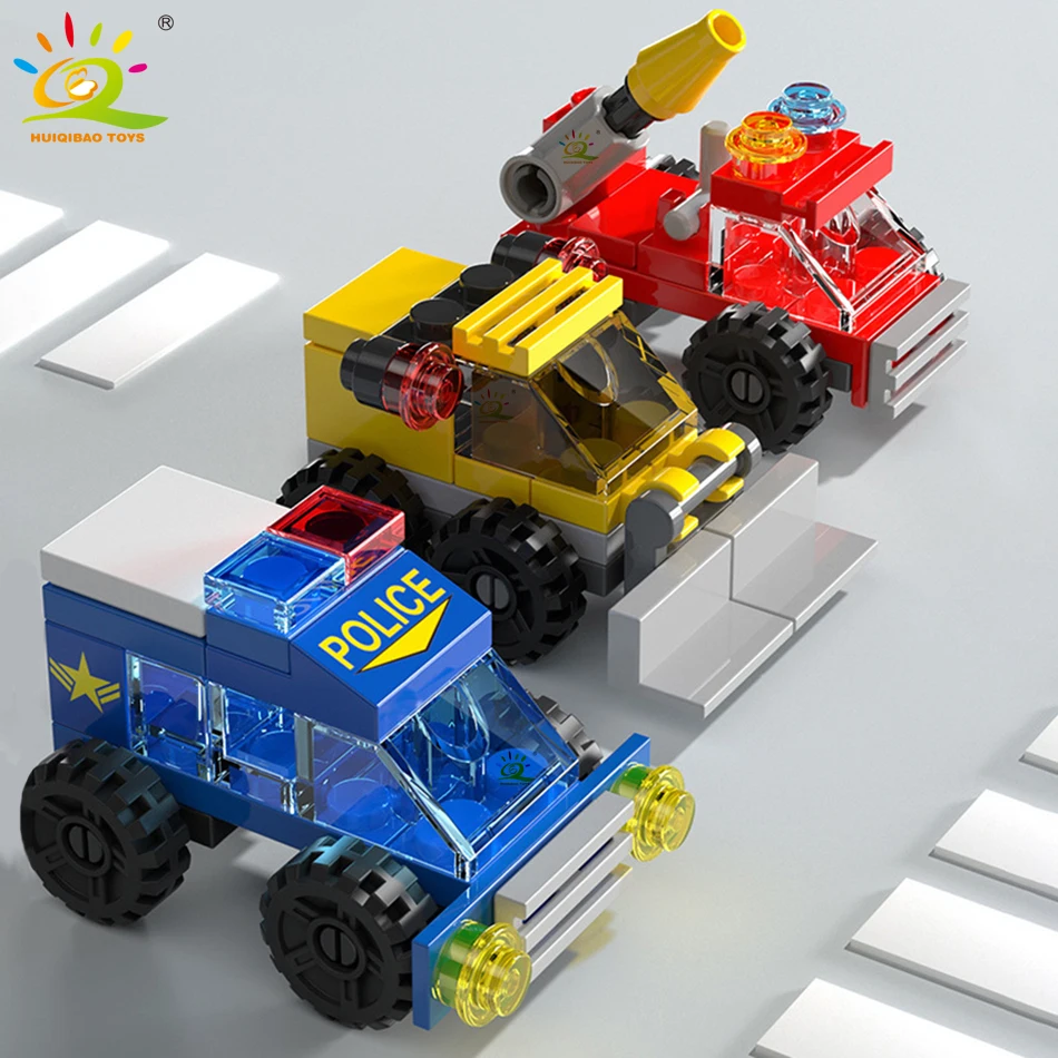 6IN1 City Fire Car Police Truck Engineering Crane Building Blocks Tank Helicopter Bricks Set Toys For Children Kids HUIQIBAO construction blocks racing car building blocks building blocks car building blocks