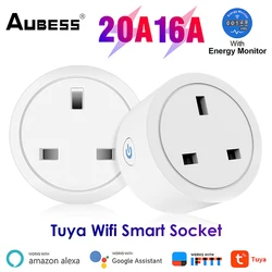 Aubess WiFi Smart Plug Tuya 16A/20A UK Smart Socket With Power Monitoring Timing Function Voice Control Via Alexa Google Home
