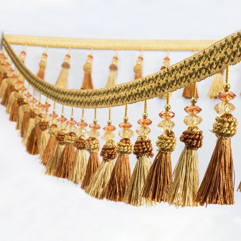 Tassel Fringe Lace Edging Trim Sewing Ribbon Crystal Bead Upholstery Tassel Sewing Craft DIY Luxury Accessories Decoration