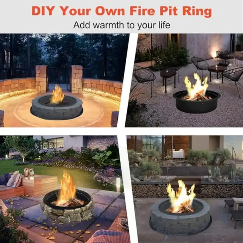 Outdoor Fire Pit Ring Liner 35-Inch Heavy Duty Steel Insert DIY Bonfire Pit Ventilation Holes Large Size Easy Assembly Safe