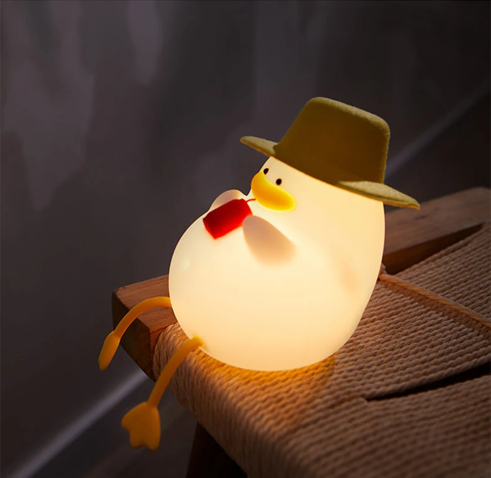 Cute Kids Happy Duck Night Light USB Rechargeable Lamp Silicone Pating Lamp Color Changing for Baby Bedside Room Home Decor Gift