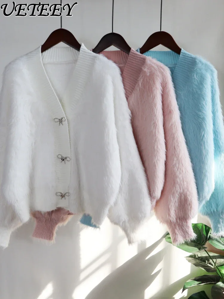 

Thickened Mink-like Wool Furry Knitted Cardigan for Women Autumn and Winter New Korean Style Loose Gentle Sweater Coat