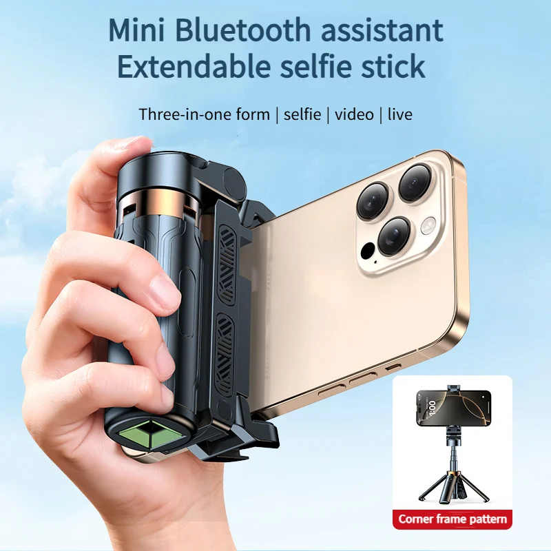 Handheld Selfie Stick Quadripod Stand Mini Portable Foldable Phone Holder with BT Remote for iPhone Smartphone