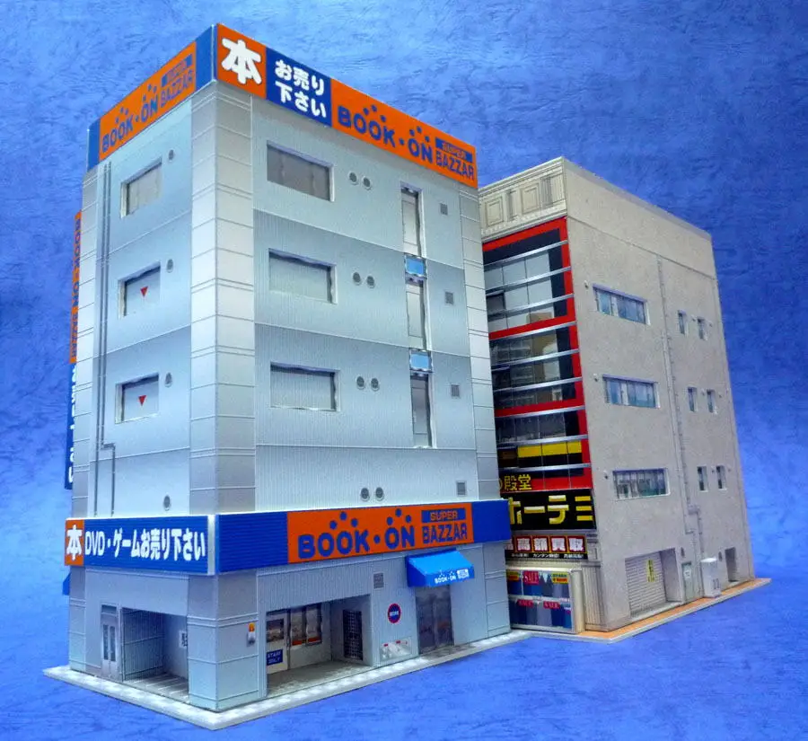 1:150 N-Scale Japanese Building Diorama 3D Paper Model Scene DIY Handmade Ornaments Large bookstores and discount stores
